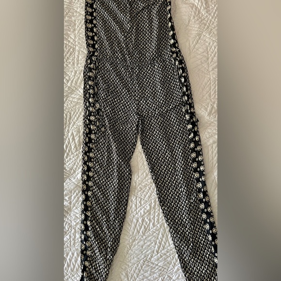 Zara Pants - Zara Black & White Patterned Jogger Jumpsuit with Side Floral Stripe